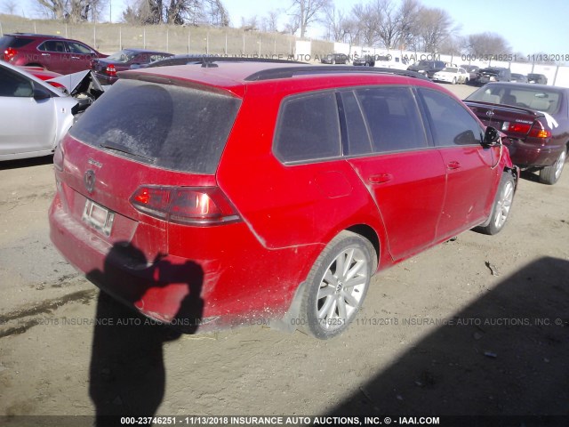 3VWC17AU8GM501226 - 2016 VOLKSWAGEN GOLF SPORTWAGEN S/SE/SEL/LIMITED RED photo 4