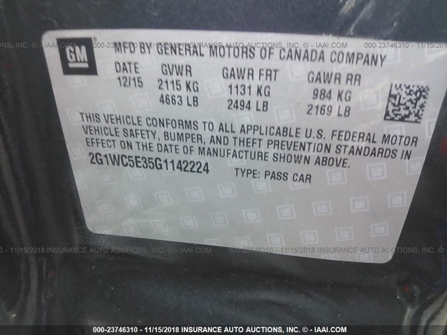 2G1WC5E35G1142224 - 2016 CHEVROLET IMPALA LIMITED LTZ GRAY photo 9