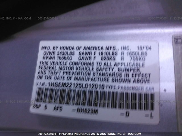 1HGEM22125L012010 - 2005 HONDA CIVIC DX VP Gümüş foto 9