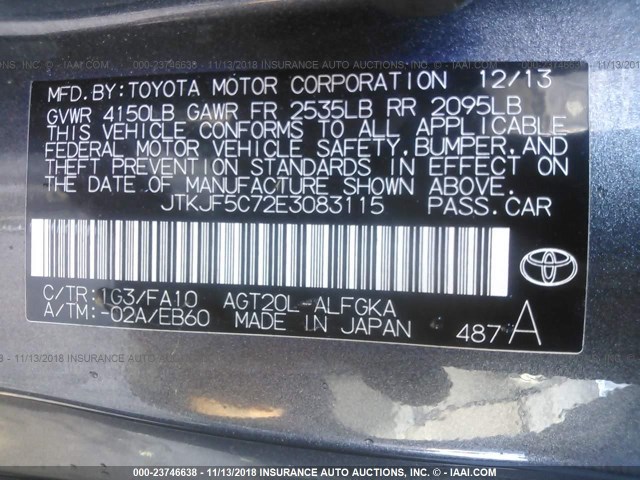 JTKJF5C72E3083115 - 2014 TOYOTA SCION TC 灰色 照片 9