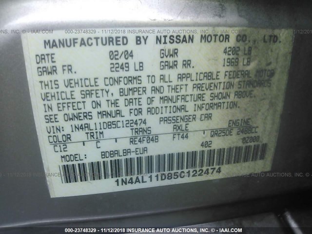 1N4AL11D85C122474 - 2005 NISSAN ALTIMA S/SL BEIGE photo 9