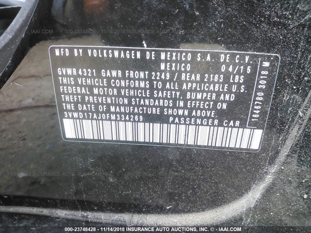 3VWD17AJ0FM334269 - 2015 VOLKSWAGEN JETTA SE Qara foto 9