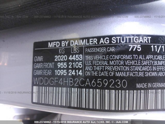 WDDGF4HB2CA659230 - 2012 MERCEDES-BENZ C 250 SILVER photo 9