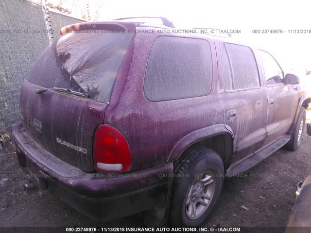 1B4HS48NX2F117117 - 2002 DODGE DURANGO SLT MAROON photo 4