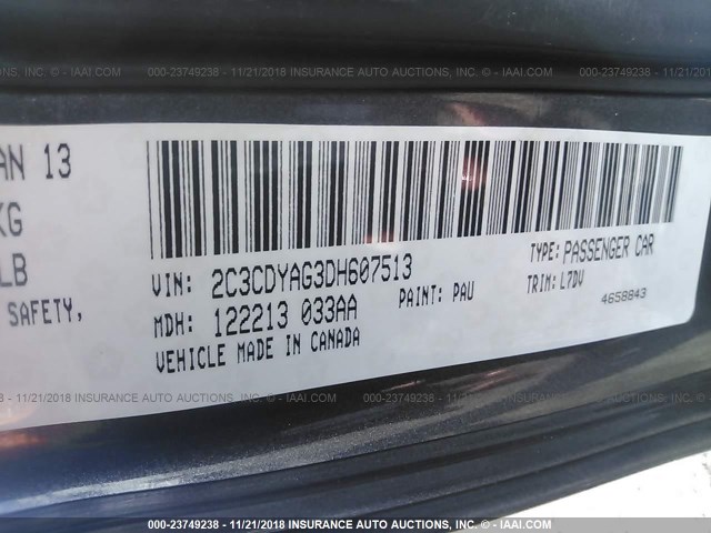 2C3CDYAG3DH607513 - 2013 DODGE CHALLENGER SXT GRAY photo 9