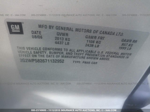 2G2WP582671132952 - 2007 PONTIAC GRAND PRIX Күміс фото 9