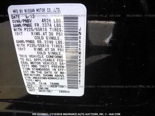 JN8AS5MV4DW663161 - 2013 NISSAN ROGUE S/SV BLACK photo 9