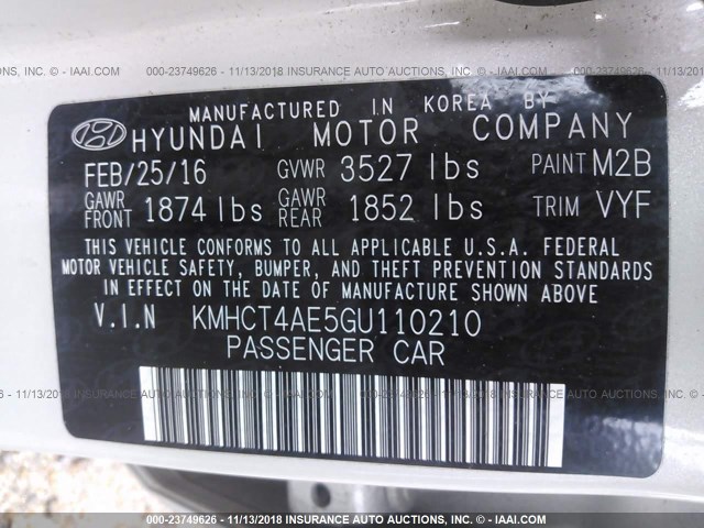 KMHCT4AE5GU110210 - 2016 HYUNDAI ACCENT SE TAN photo 9