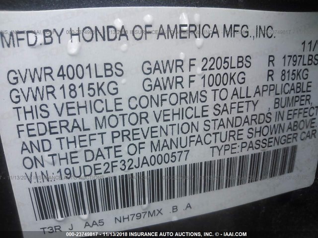 19UDE2F32JA000577 - 2018 ACURA ILX WATCH PLUS GRAY photo 9