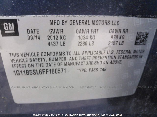 1G11B5SL6FF180571 - 2015 CHEVROLET MALIBU LS BLUE photo 9