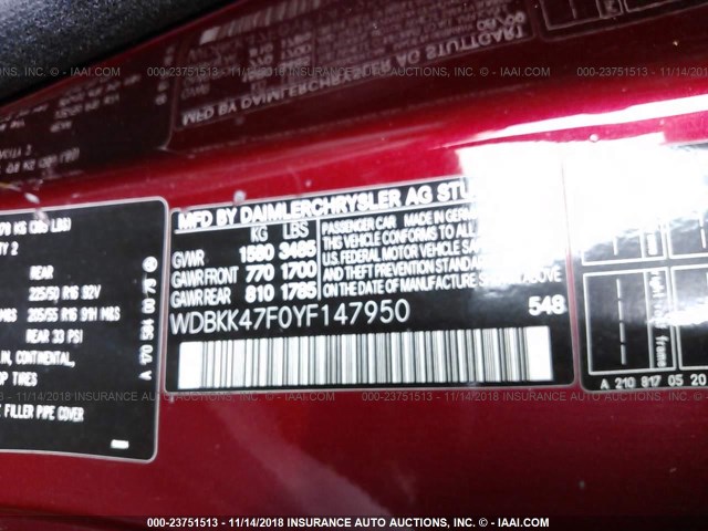 WDBKK47F0YF147950 - 2000 MERCEDES-BENZ SLK 230 KOMPRESSOR RED photo 9