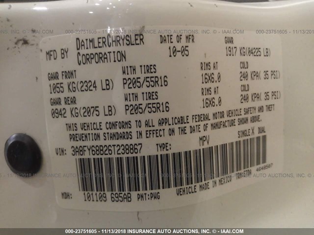 3A8FY68B26T238867 - 2006 CHRYSLER PT CRUISER LIMITED WHITE photo 9