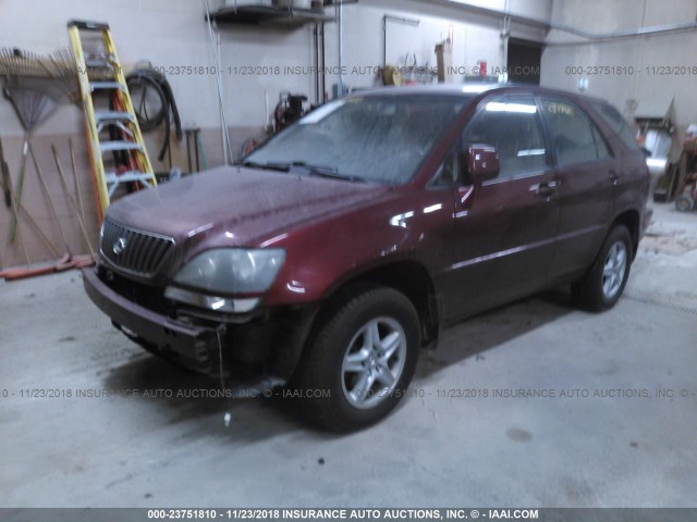 JT6HF10U2X0024702 - 1999 LEXUS RX 300 MAROON photo 2