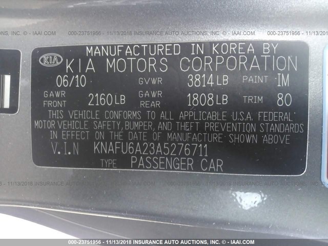 KNAFU6A23A5276711 - 2010 KIA FORTE EX PURPLE photo 9