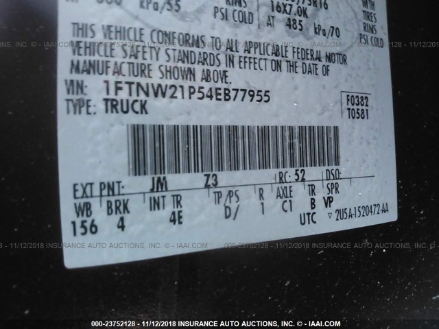 1FTNW21P54EB77955 - 2004 FORD F250 SUPER DUTY MAROON photo 9