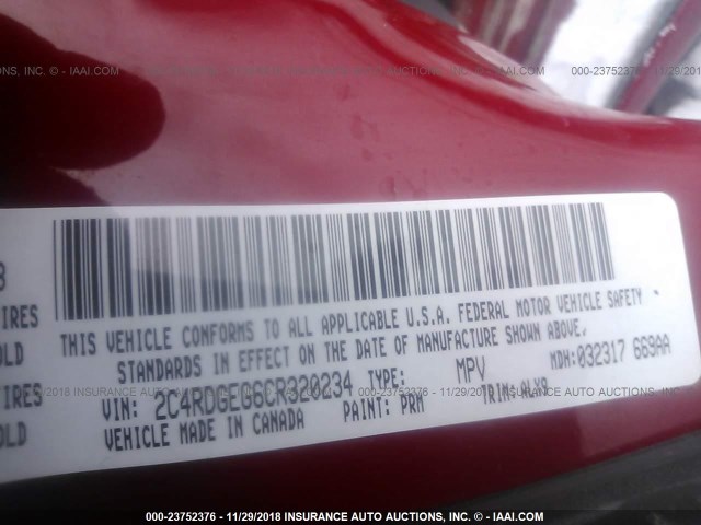 2C4RDGEG6CR320234 - 2012 DODGE GRAND CARAVAN R/T RED photo 9