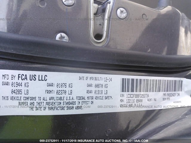 1C3CDFBB8FD252734 - 2015 DODGE DART SXT GRAY photo 9