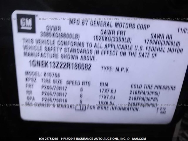 1GNEK13Z22R186582 - 2002 CHEVROLET TAHOE K1500 GREEN photo 9