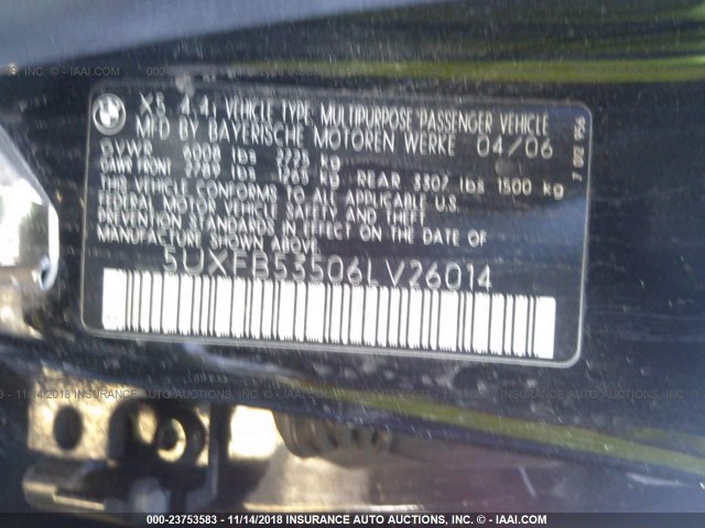 5UXFB53506LV26014 - 2006 BMW X5 4.4I BLACK photo 9