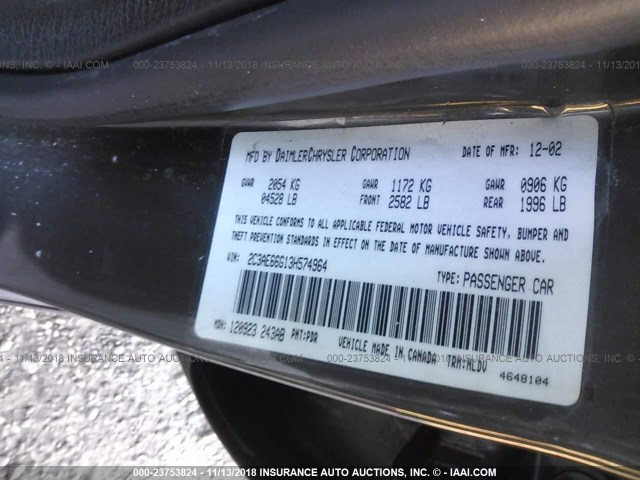 2C3AE66G13H574964 - 2003 CHRYSLER 300M GRAY photo 9