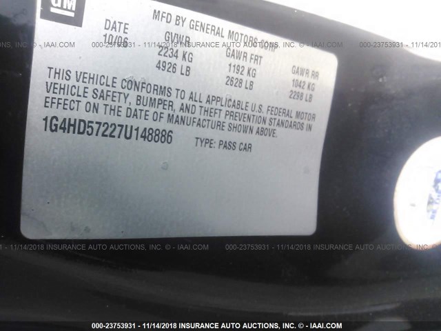 1G4HD57227U148886 - 2007 BUICK LUCERNE CXL BLACK photo 9