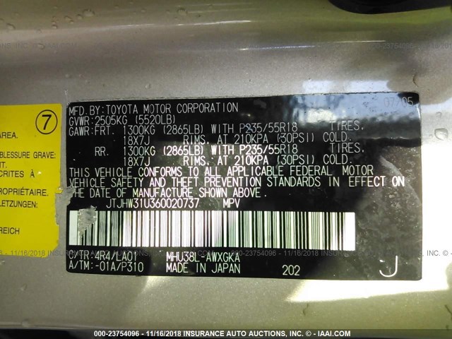 JTJHW31U360020737 - 2006 LEXUS RX 400 SILVER photo 9