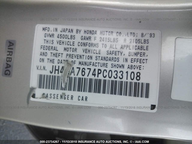 JH4KA7674PC033108 - 1993 ACURA LEGEND LS GOLD photo 9