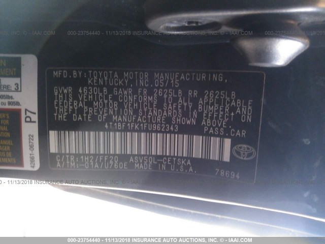 4T1BF1FK1FU962343 - 2015 TOYOTA CAMRY LE/XLE/SE/XSE BLUE photo 9