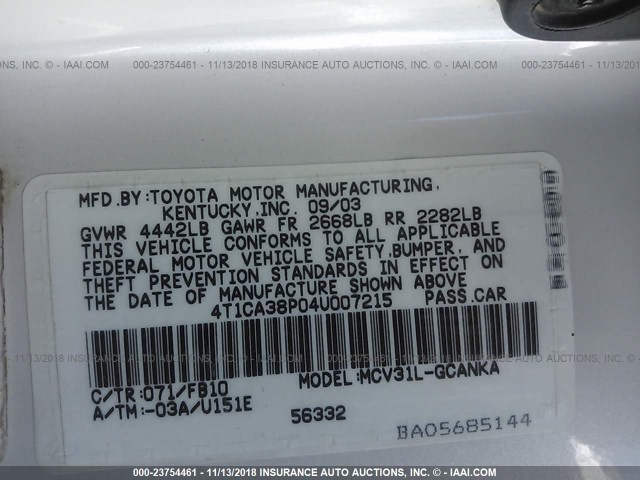 4T1CA38P04U007215 - 2004 TOYOTA CAMRY SOLARA SE/SLE Ağ foto 9