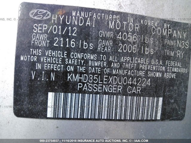 KMHD35LEXDU044224 - 2013 HYUNDAI ELANTRA GT SILVER photo 9