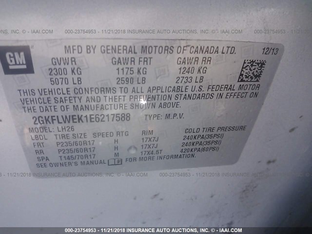 2GKFLWEK1E6217588 - 2014 GMC TERRAIN SLE SILVER photo 9