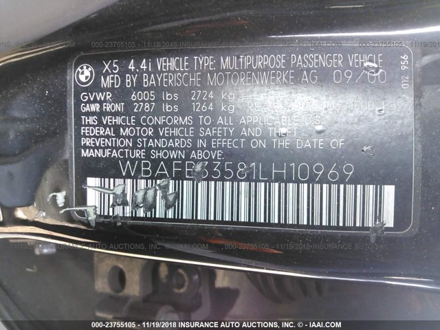 WBAFB33581LH10969 - 2001 BMW X5 4.4I BLACK photo 9