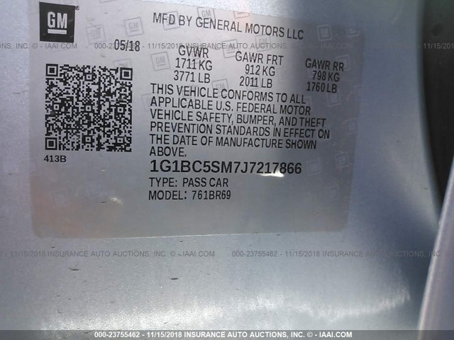 1G1BC5SM7J7217866 - 2018 CHEVROLET CRUZE LS SILVER photo 9