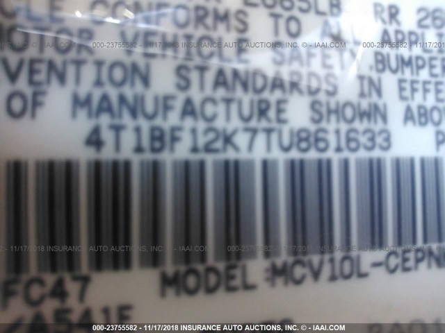 4T1BF12K7TU861633 - 1996 TOYOTA CAMRY LE/XLE/SE WHITE photo 9