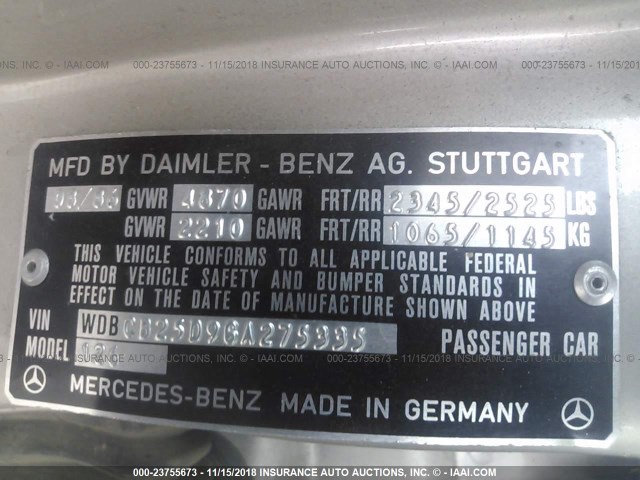 WDBCB25D9GA275335 - 1986 MERCEDES-BENZ 300 SDL GOLD photo 9