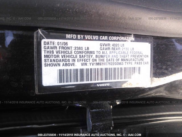 YV1MS390762200963 - 2006 VOLVO S40 2.4I BLACK photo 9