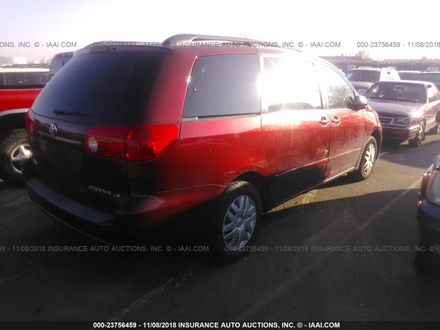 5TDZK23C77S074915 - 2007 TOYOTA SIENNA CE/LE RED photo 4