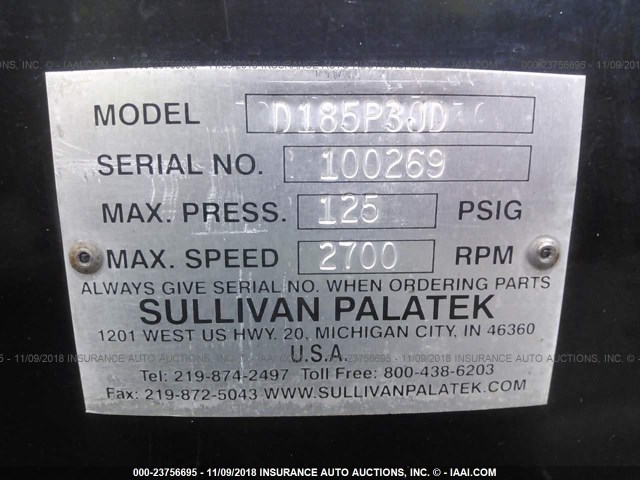 D185P3JD - 2010 SULLIVAN-PALATEK AIR COMPRESSOR  ORANGE photo 9