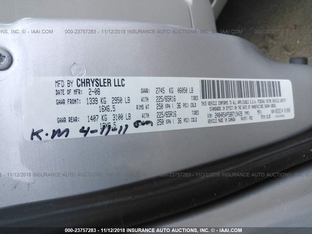 2A8HR54P58R719428 - 2008 CHRYSLER TOWN & COUNTRY TOURING SILVER photo 9