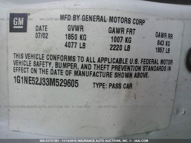 1G1NE52J33M529605 - 2003 CHEVROLET MALIBU LS 白色 照片 9