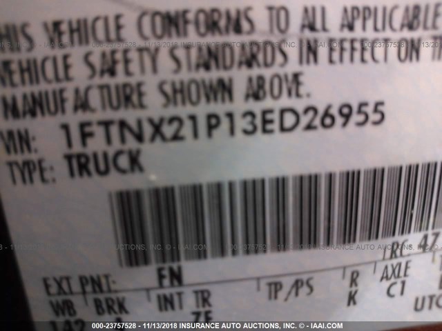 1FTNX21P13ED26955 - 2003 FORD F250 SUPER DUTY RED photo 9