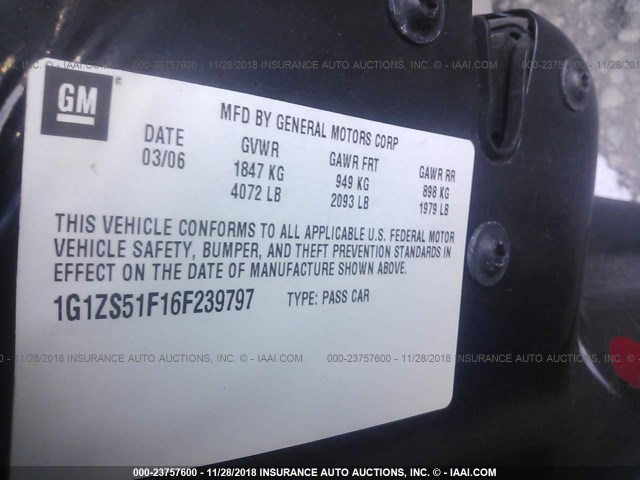 1G1ZS51F16F239797 - 2006 CHEVROLET MALIBU LS 白色 照片 9
