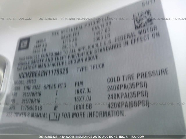 1GCHSBEA8H1178920 - 2017 CHEVROLET COLORADO თეთრი ფოტო 9