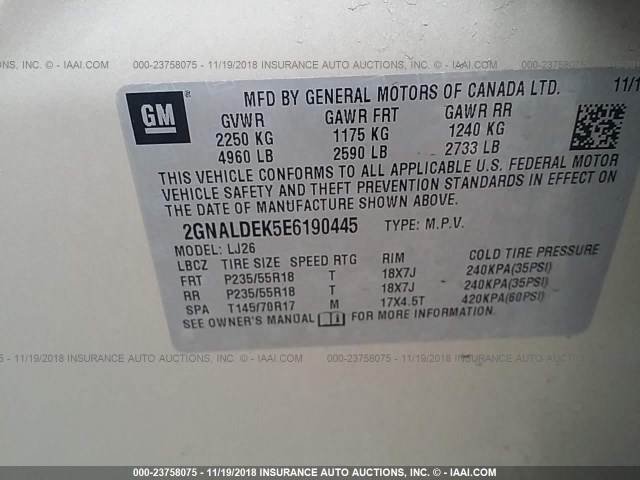 2GNALDEK5E6190445 - 2014 CHEVROLET EQUINOX LTZ TAN photo 9