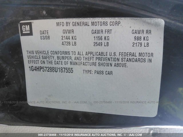 1G4HP57288U187555 - 2008 BUICK LUCERNE CX BLACK photo 9