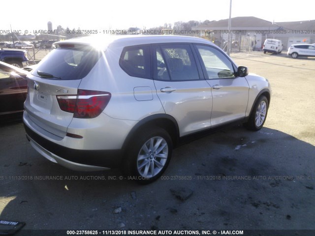 5UXWX9C55D0A23024 - 2013 BMW X3 XDRIVE28I SILVER photo 4