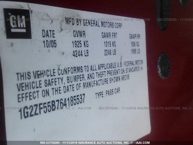 1G2ZF55B764185537 - 2006 PONTIAC G6 SE RED photo 9