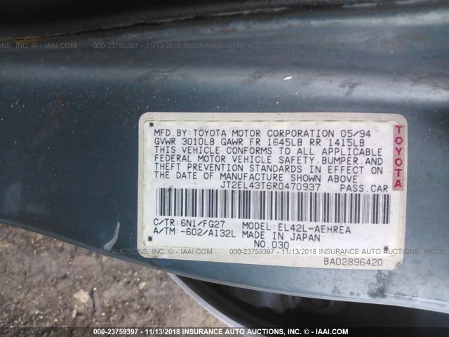 JT2EL43T6R0470937 - 1994 TOYOTA TERCEL DX WHITE photo 9