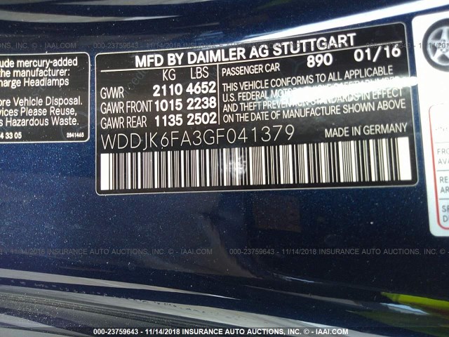 WDDJK6FA3GF041379 - 2016 MERCEDES-BENZ SL 400 Dark Blue photo 9