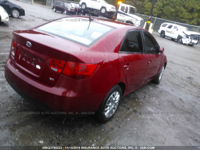 KNAFU4A20B5409964 - 2011 KIA FORTE EX RED photo 4